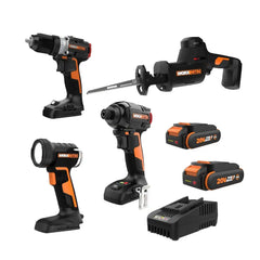 Nitro 20V Impact Driver, Drill/Driver, Reciprocating Saw, and LED Work Light Combo Kit