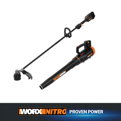 Worx NITRO 40V Quiet Tech Leaf Blower [WP591] &  Brushless 15” Cordless String Trimmer [WP195] Combo Kit