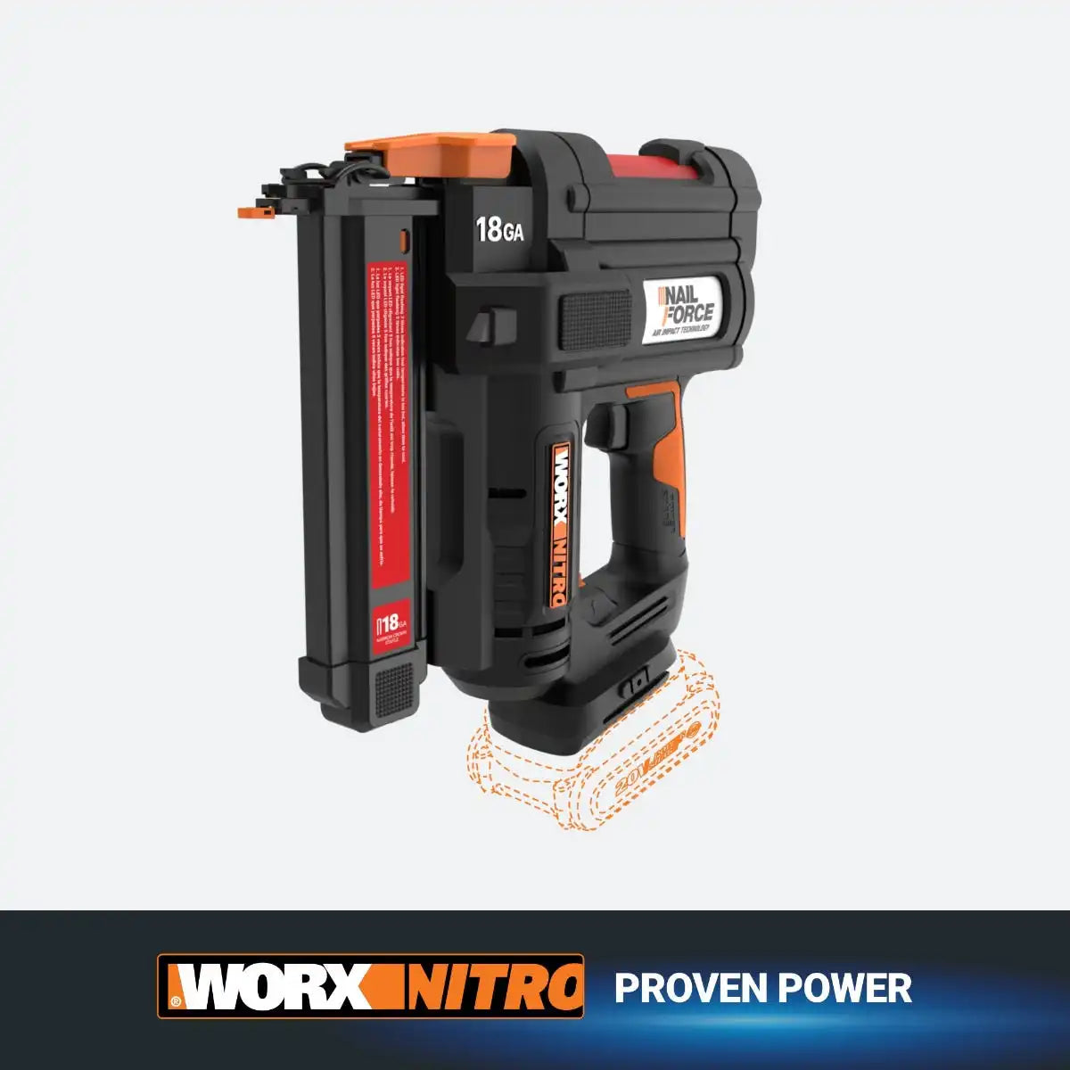 WORXNITRO 20V 18GA Narrow Crown Stapler-Tool + 2.0 Ah Battery
